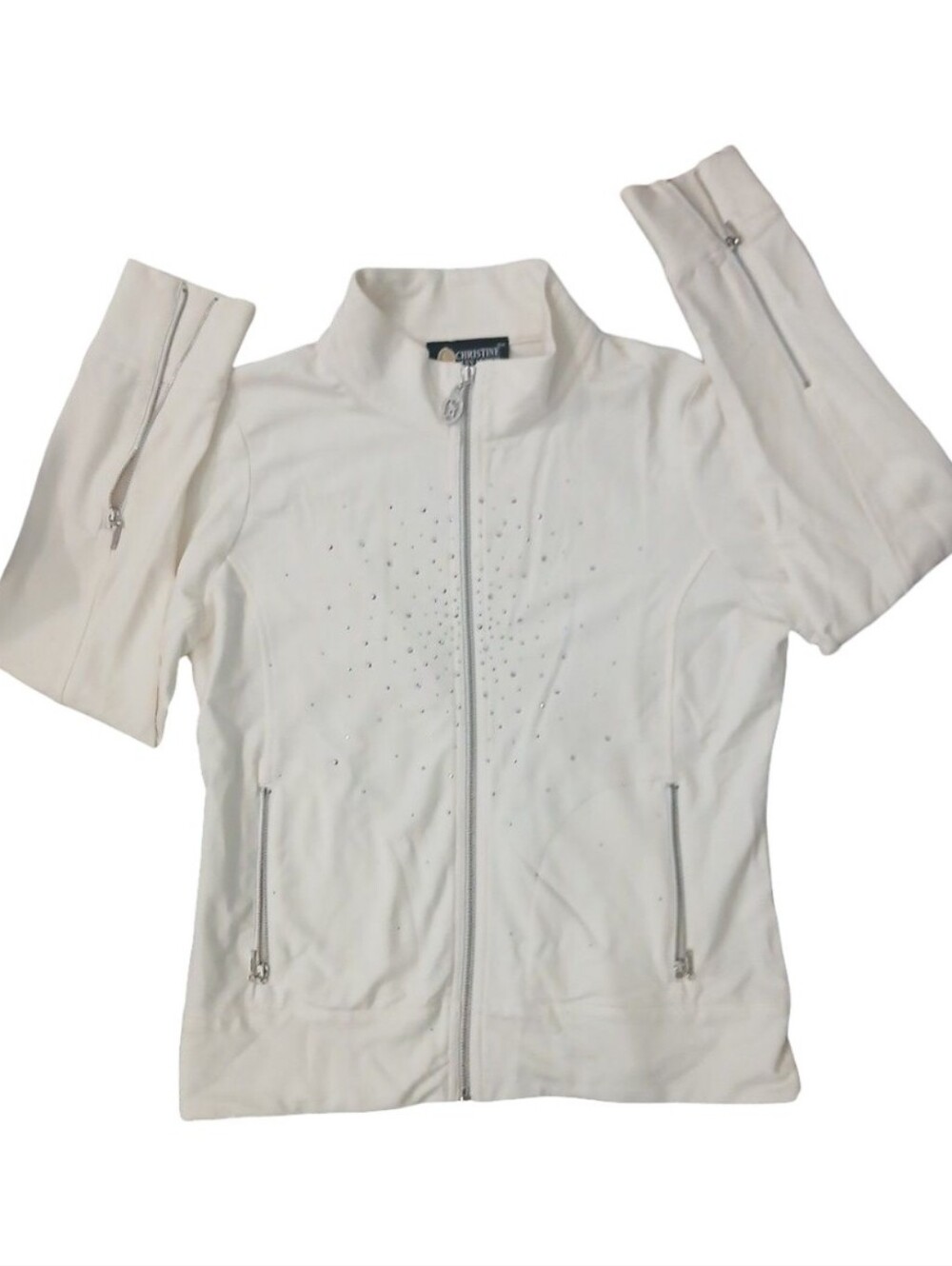 Christine Alexander Swarovski Cystal Rhinestones  Zip-Up Jacket Small